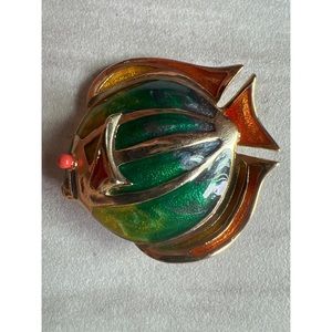Vintage Liz Claiborne Colorful Enamel Fish Pin Blowfish Brooch